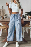 Blue High Waist Stripes Cropped Pants