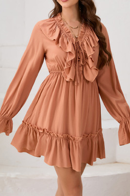 Ruffle Splicing Puff Sleeves Dress