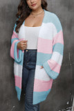 Plus Size Color Block Knitting Cardigan