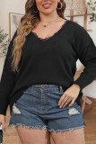 Plus Size Black Lace Knitting Sweater