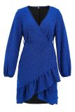 V Neck Wrapped Ruffle Dress