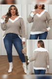 Plus Size Khaki Cable Knitting Sweater
