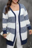 Blue Stripes Plus Size Knitting Cardigan