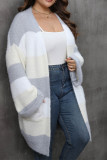 Plus Size Color Block Knitting Cardigan