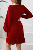V Neck Wrapped Ruffle Dress