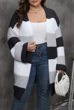 Plus Size Color Block Knitting Cardigan