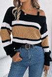 Metal Buckle Color Block Knitting Sweater