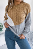 Color Block Cable Knitting Sweater
