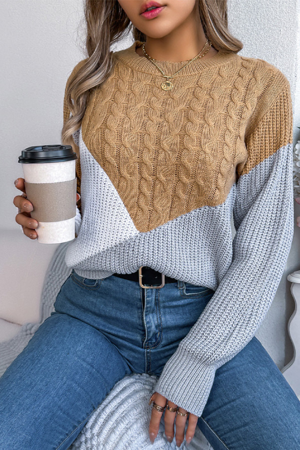 Color Block Cable Knitting Sweater