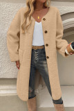 Front Open Pockets Fleece Coat