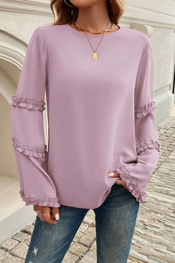 Solid Color Flare Sleeves Top