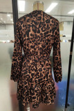 Brown Leopard Splicing Dress