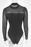 Black One Piece Mesh Bodysuit