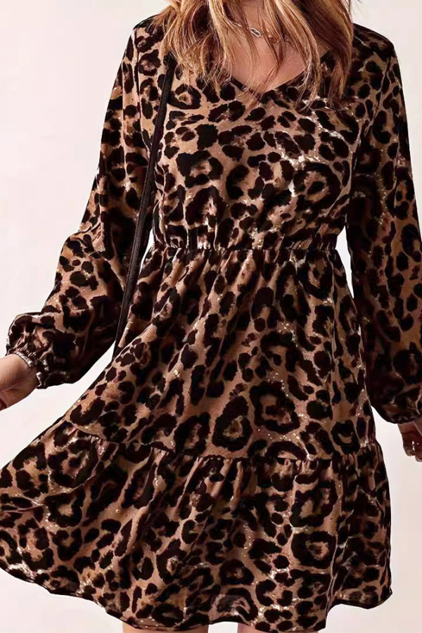 Brown Leopard Splicing Dress