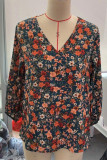 V Neck Puff Sleeves Floral Top