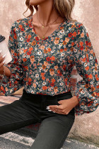 V Neck Puff Sleeves Floral Top