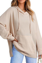 Waffle Hooded Kangaroo Pockets Sweatshirt