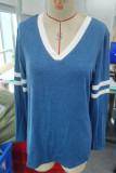 Blue V Neck Splicing Top