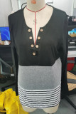 Color Block V Neck Stripes Top