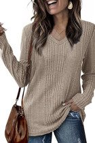 V Neck Ribbed Knitting Top