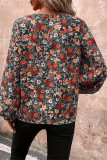 V Neck Puff Sleeves Floral Top