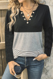 Color Block V Neck Stripes Top