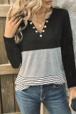 Color Block V Neck Stripes Top