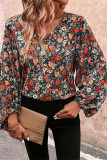 V Neck Puff Sleeves Floral Top