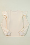 Jet Stream Solid Color Ruffled Shoulder Long Sleeve Blouse