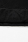 Black Fleece Lined Kangaroo Pocket Drawstring Chunky Hoodie