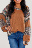 Vintage Leopard Splicing Lantern Sleeves Blouse