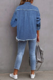 Distressed Raw Hem Denim Jacket