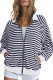 Stripes Zipper Front Open Sweatshirt Coat