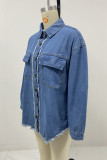 Distressed Raw Hem Denim Jacket