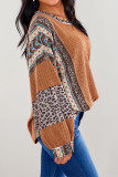 Vintage Leopard Splicing Lantern Sleeves Blouse
