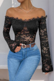 Black Lace Off Shoulder One Piece Bodysuit