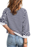 Stripes Zipper Front Open Sweatshirt Coat