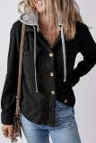 Hooded Ribbed Knitting Button Up Coat