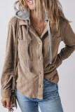 Hooded Ribbed Knitting Button Up Coat