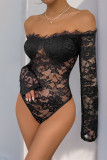 Black Lace Off Shoulder One Piece Bodysuit