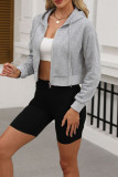 Hooded Zipper Solid Color Sweatshirt
