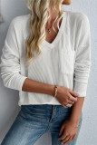 V Neck Pocket Textured Long Sleeves Top