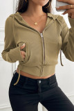 Hooded Drawstring Zipper Design Coat