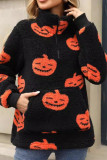 Halloween Pumpkin Half Zipper Fleece Sweatshirt