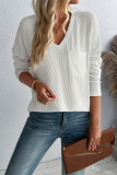 V Neck Pocket Textured Long Sleeves Top