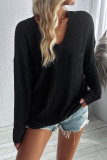V Neck Pocket Textured Long Sleeves Top
