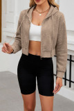 Hooded Zipper Solid Color Sweatshirt
