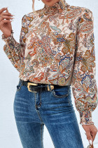 Paisley Print Puff Sleeves Top