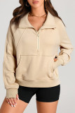 Parchment Quarter Zip Stand Neck Kangaroo Pocket Sweatshirt