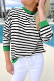 Black Striped Contrast Edge Long Sleeve Top